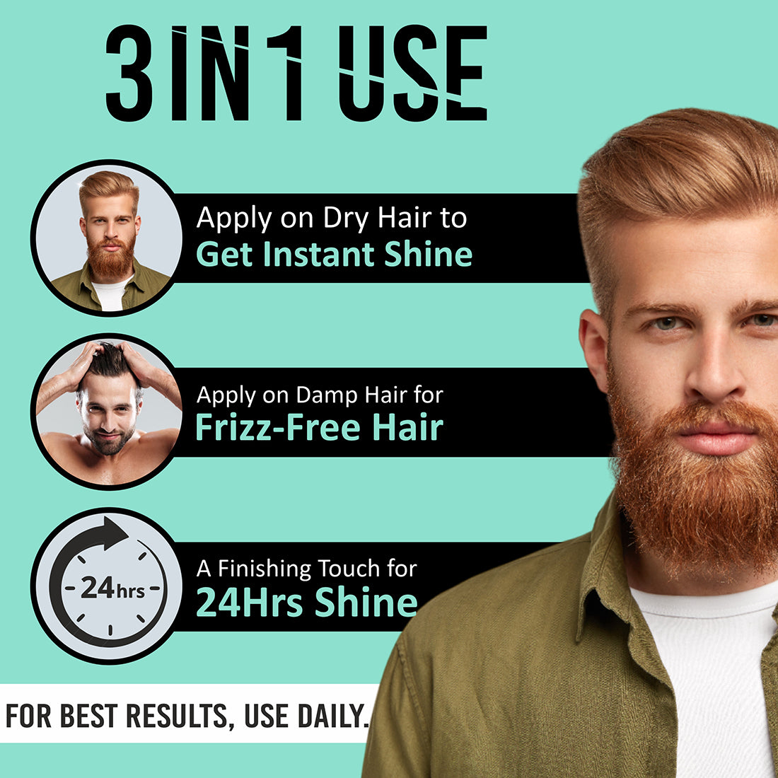 Mister Beard Hair Serum For Mens 100ml|For Smooth, Frizz Free & Glossy Hair