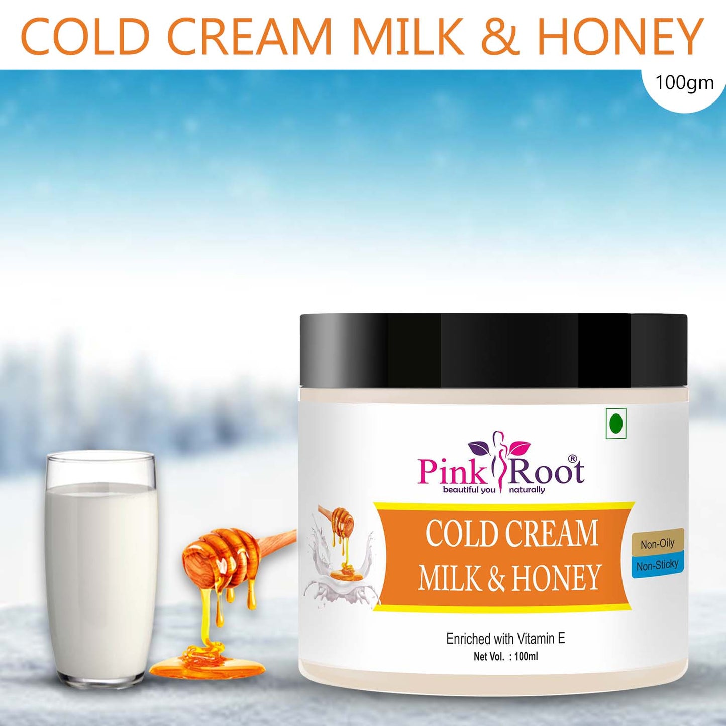 Pink Root Cold Cream with ALoevera |Honey 100ml, for Glowing & Moisturising Skin enriched with Vitamin E Oil, Shea Butter