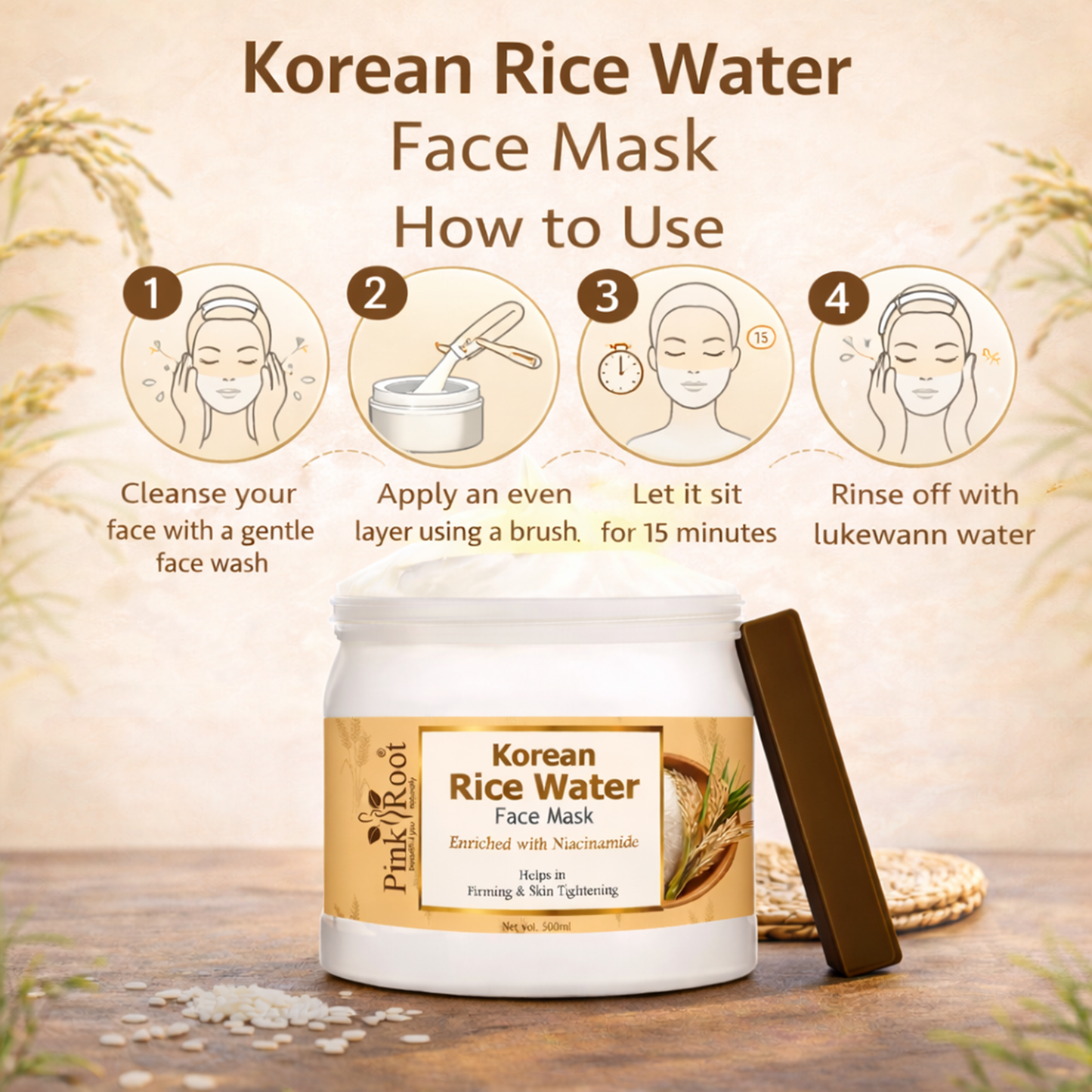 Pink Root Rice Water Face Mask (500ml) Natural Glow-Boosting Formula for Bright, Smooth, Hydrated, and Even-Toned Radiant Skin