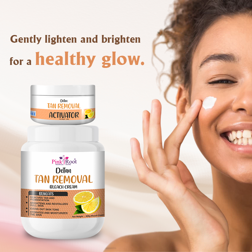 Pink Root Detan Tan Removal Bleach Cream with Activator 1kg, helps in removing tan & gives instant fairness