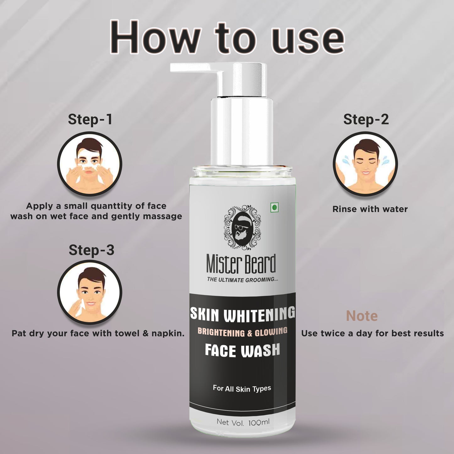 Mister Beard Skin Whitening Face Wash 100ml - Deep Cleansing Skin Whitening Facial Foam, face wash, for all skin types Face Wash
