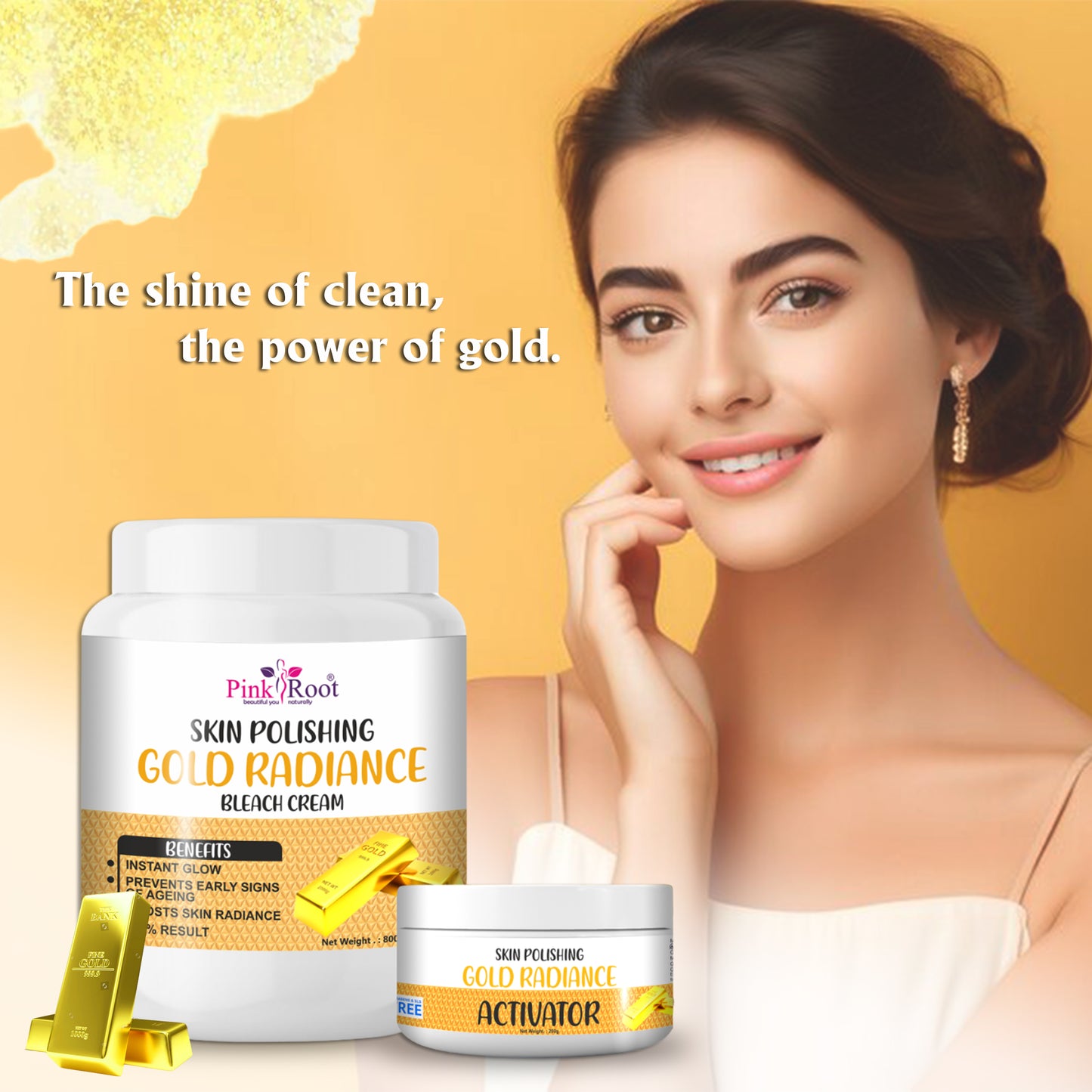 Pink Root Skin Polishing Gold Bleach Cream with Activator 1Kg| Reduces Signs of Ageing & Gives Brighter Polished Skin