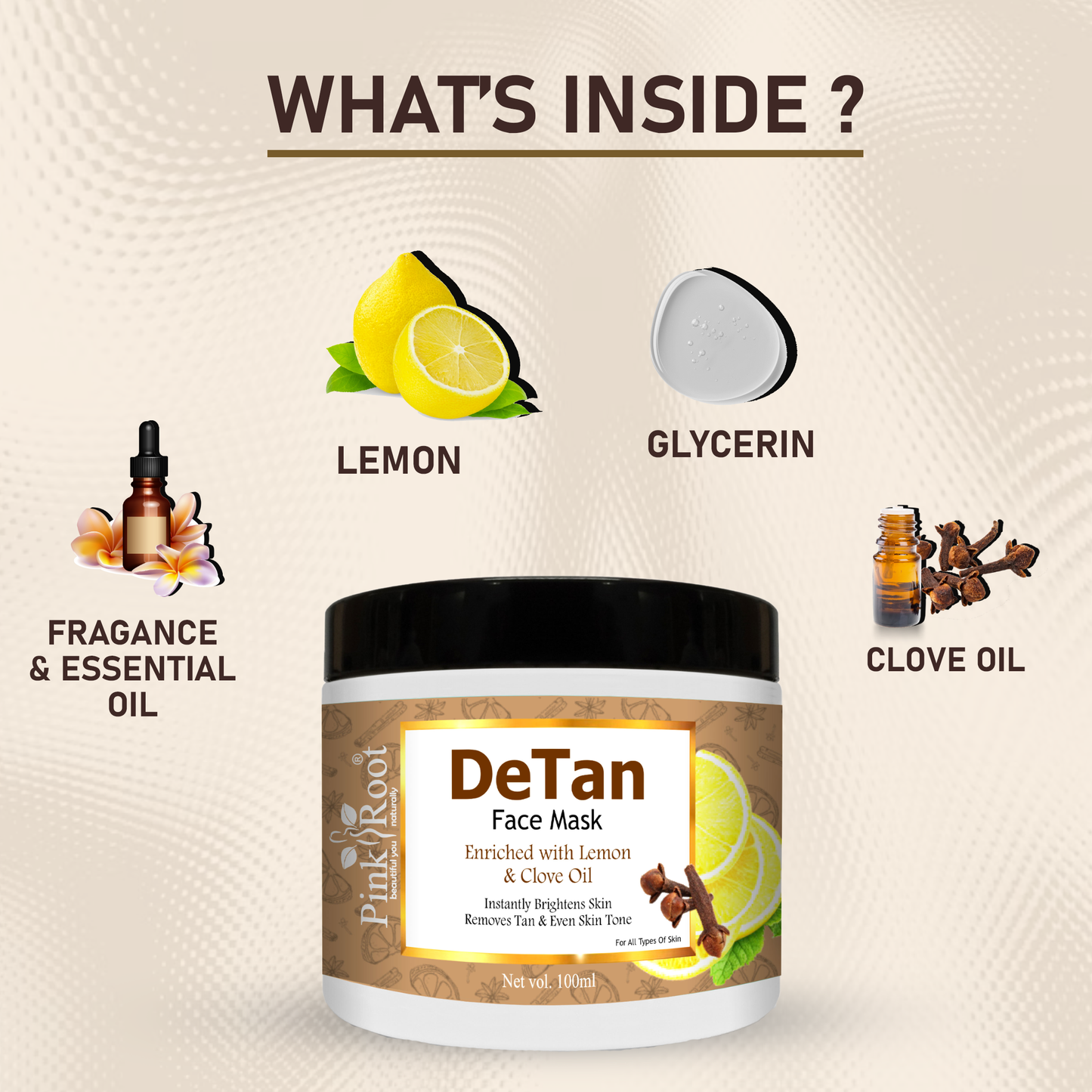 Pink Root Detan Face Mask 100gm, Tan Removal,Skin Lightening Mask, Depigmentation, Oil Control, Acne & Fairness, Ubtan Glow Face Pack, Skin Brightening Face Pack, Used by All Types of Skin