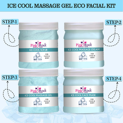 Pink Root Ice Cool Eco Facial Kit , 500gm Pack of 4, Glowing Skin,Tan Removal, Whitening, Depigmentation, Oil Control, Acne & Fairness