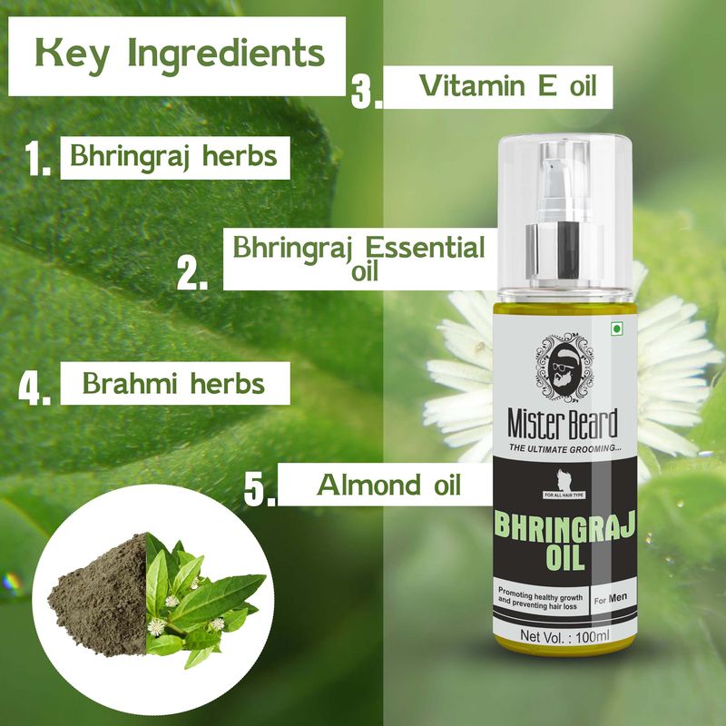 Mister Beard Bhringraj Oil 100ml - Controls hair fall, Fights Dandruff, Ayurvedic Nourishment for Hair Regrowth