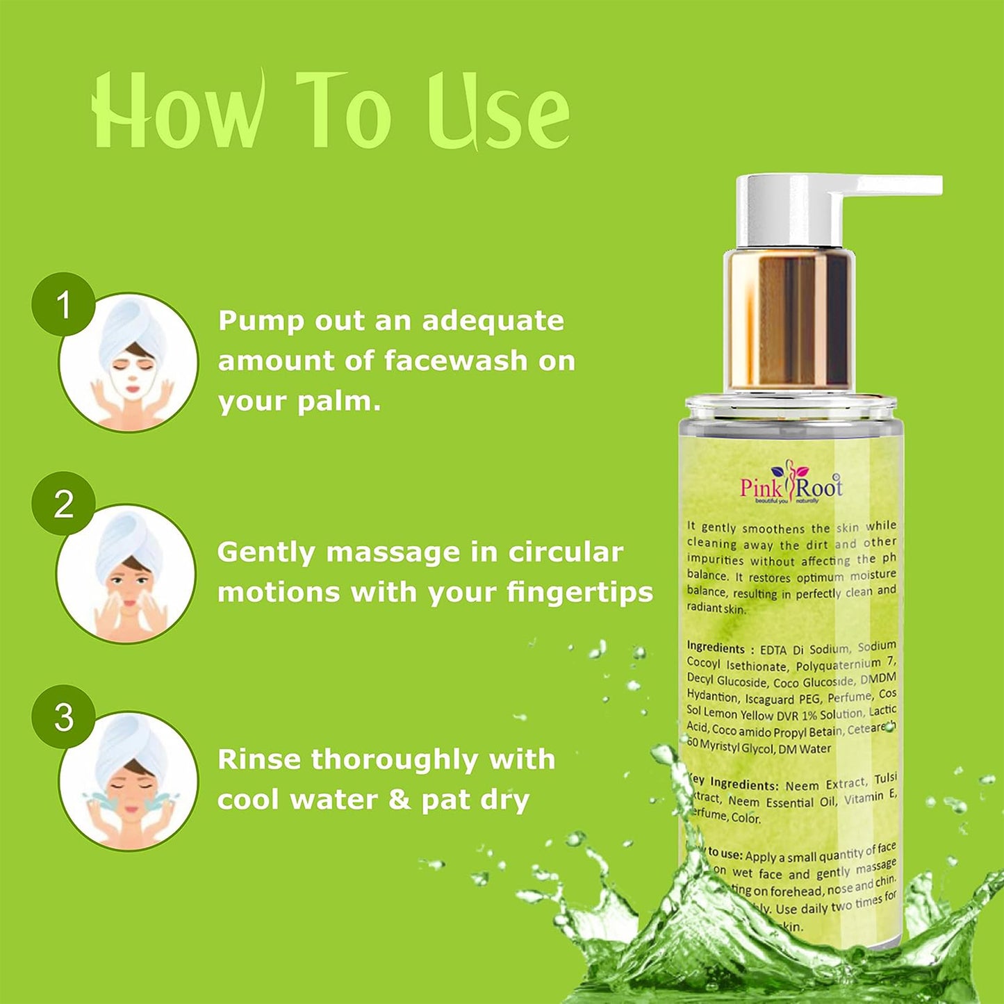 Pink Root Neem Tulsi Skin Purifying Face Wash 100ml for Anti Acne, Pimple Control, Oil Control