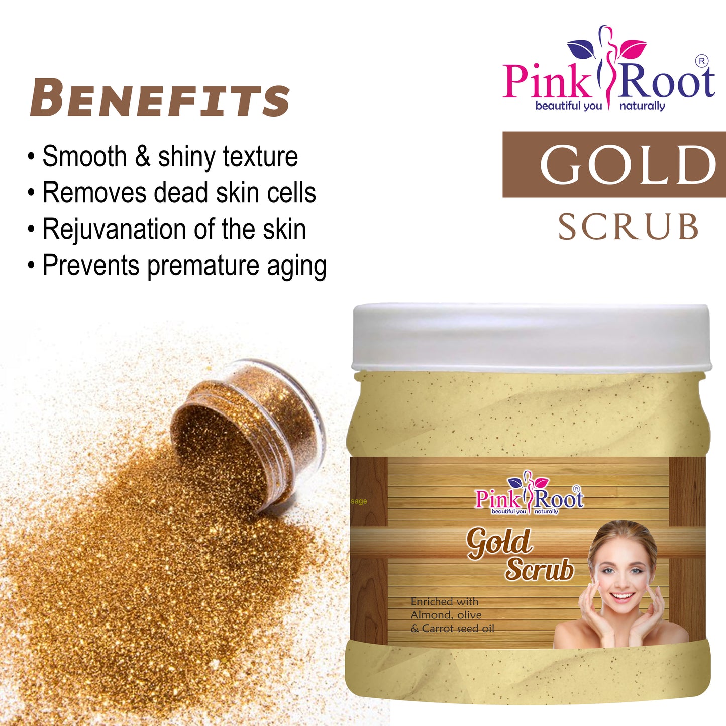 Pink Root Gold Eco Facial Kit , 500gm Pack of 4, For Gold Radiance, Glowing Skin,Tan Removal, Whitening, Depigmentation, Oil Control, Acne & Fairness