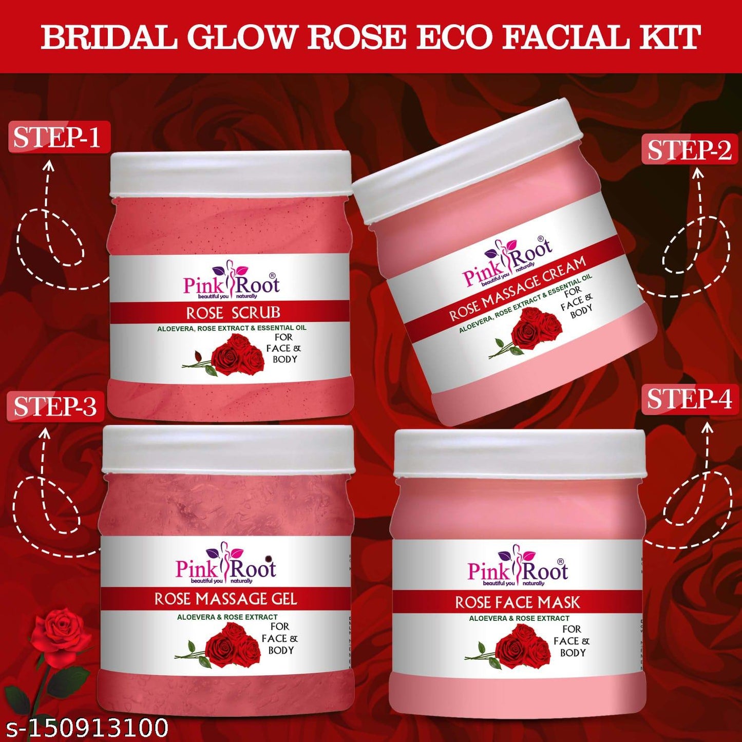 Pink Root Rose Eco Facial Kit , 500gm Pack of 4, Glowing Skin,Tan Removal, Whitening, Depigmentation, Oil Control, Acne & Fairness