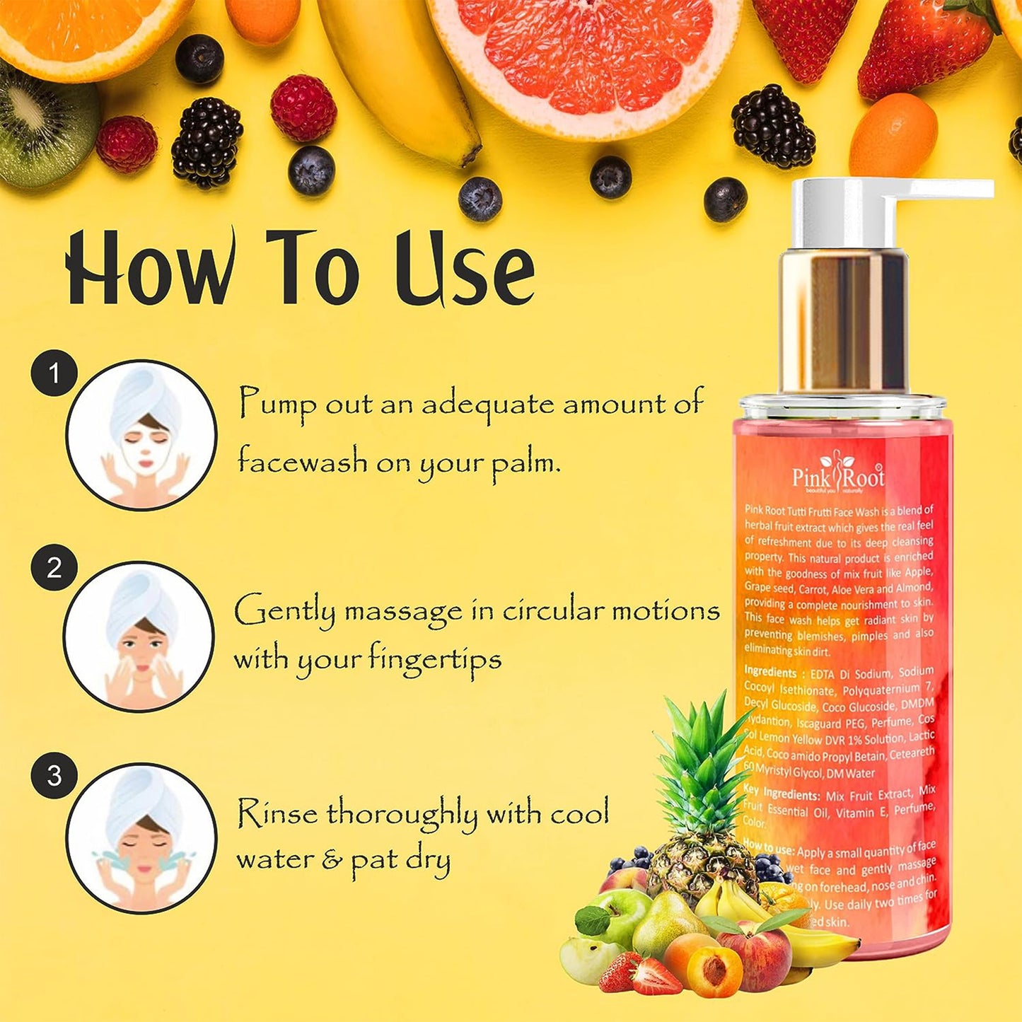 Pink Root Tutti Frutti Face Wash (100 ml) - Oil Balancing, Oil Control, Tan Removes, Dark Spot Removal