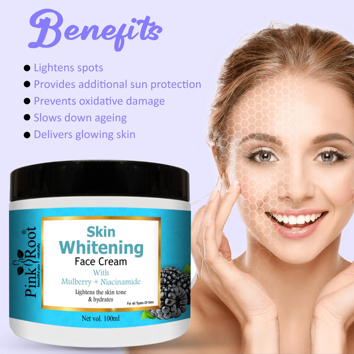 Sale Price Live !Pink Root Skin Whitening infused with Niacinimide and mulberry 100g | Removes Fine Lines & Tanning, Lightens, Nourishes Skin