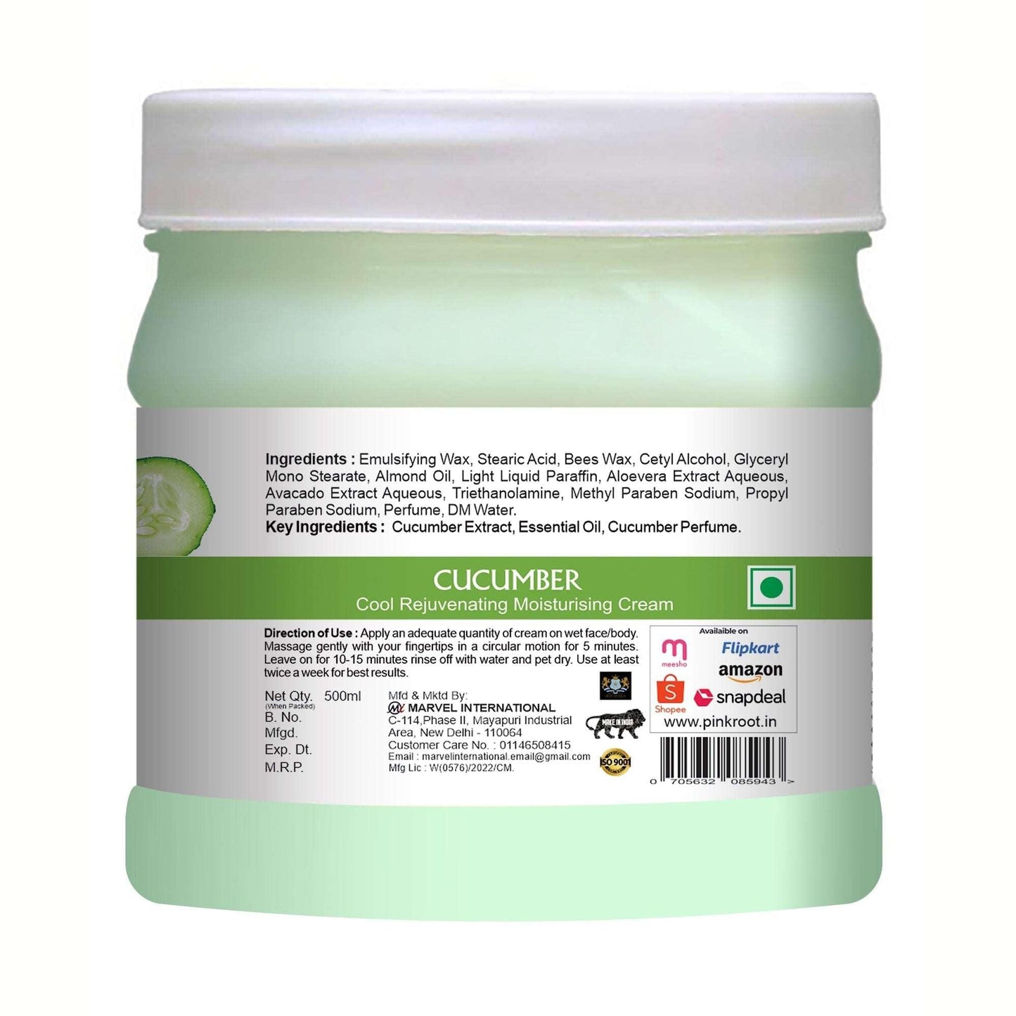 Cucumber Cream for Cool Rejuvenating Moisturizing Skin 500ml