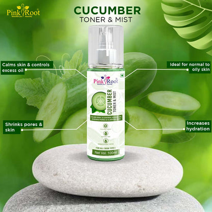 Pink Root Cucumber Toner & Mist 100ml, Hydrating Pore Tightening Moisturizing Revitalising Face Spray Toner for All Skin Types, Natural, No Alcohol, Parabens & Sulphates
