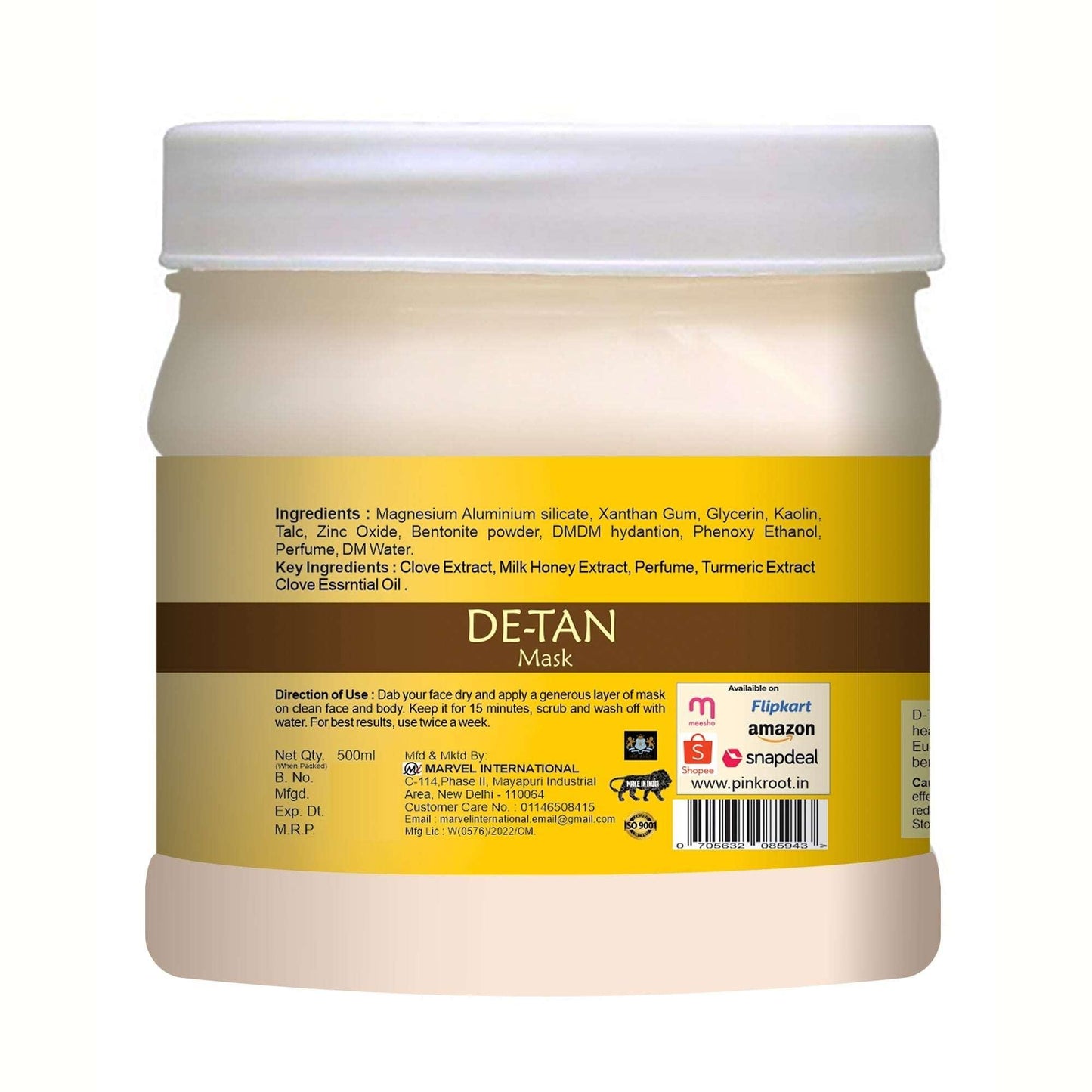 De-Tan Mask Enriched with Peppermint, Clove Oil, 500gm