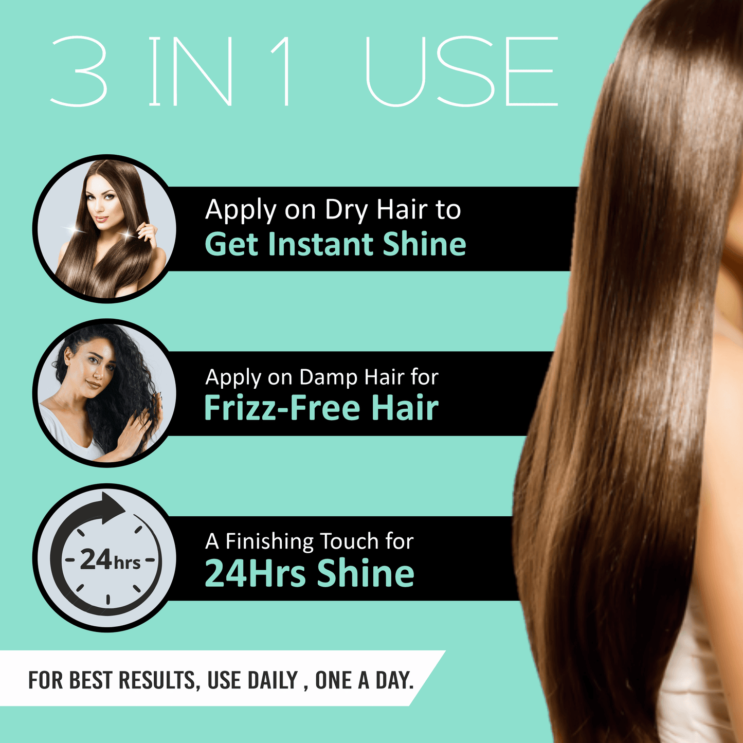 Hair Serum | All Hair Types | Smooth, Frizz-Free & Glossy Hair | With Vitamin E (100ml) - Pink Root