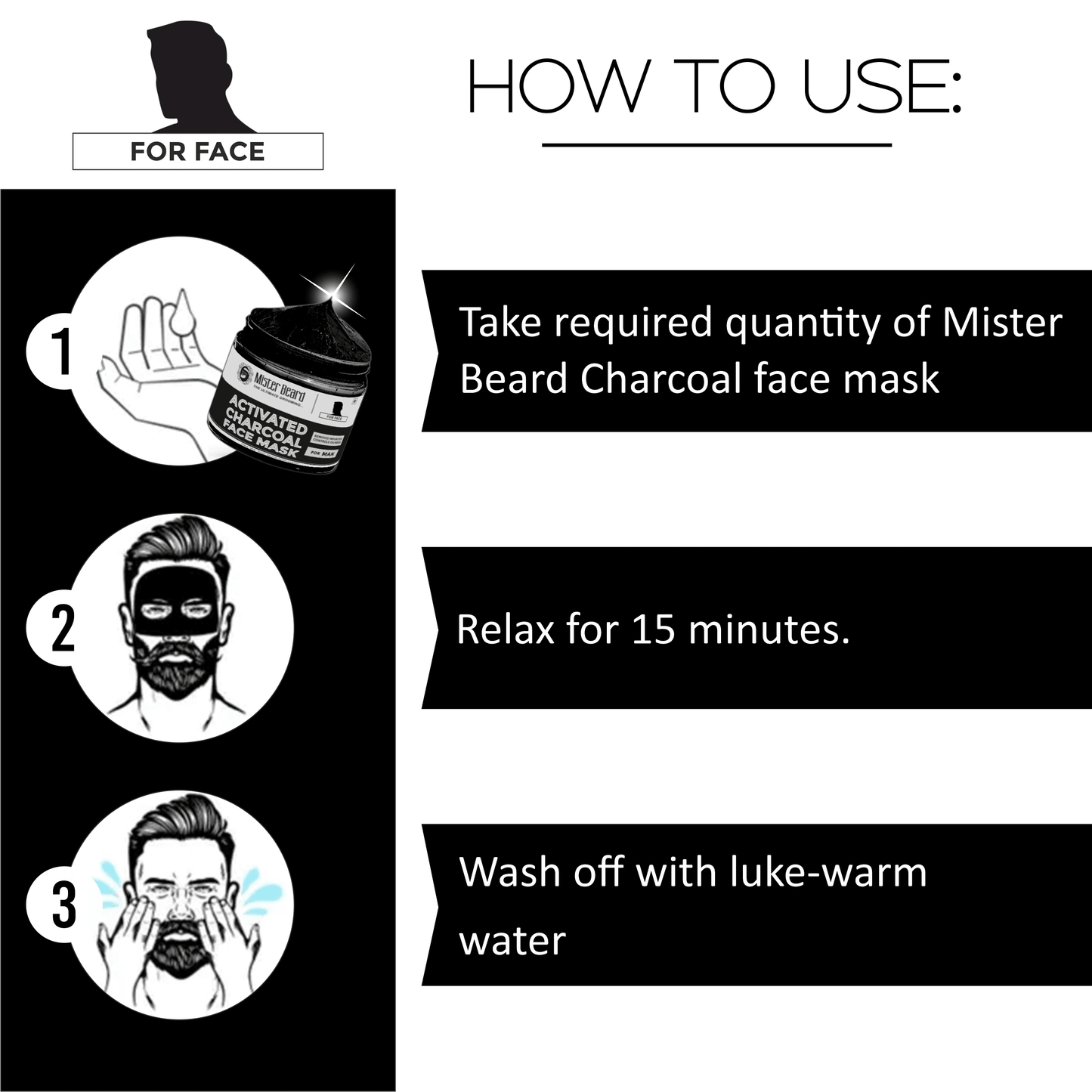 Mister Beard Activated Charcoal Face Mask 100gm|Detan Clay Mask - Infused with Activated Charcoal & Menthol - Cleanses & Hydrates Skin - Pink Root
