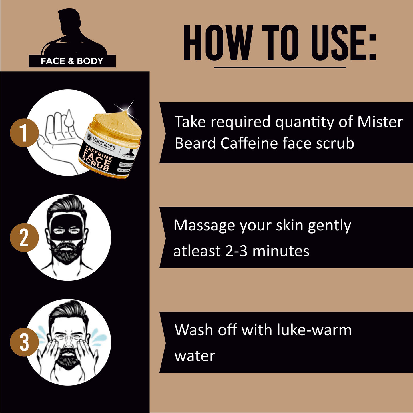Mister Beard Coffee Scrub 100gm|Glowing skin by exfoliating it from dead cells,tan,pollution,blackheads,acne & impurities - Pink Root