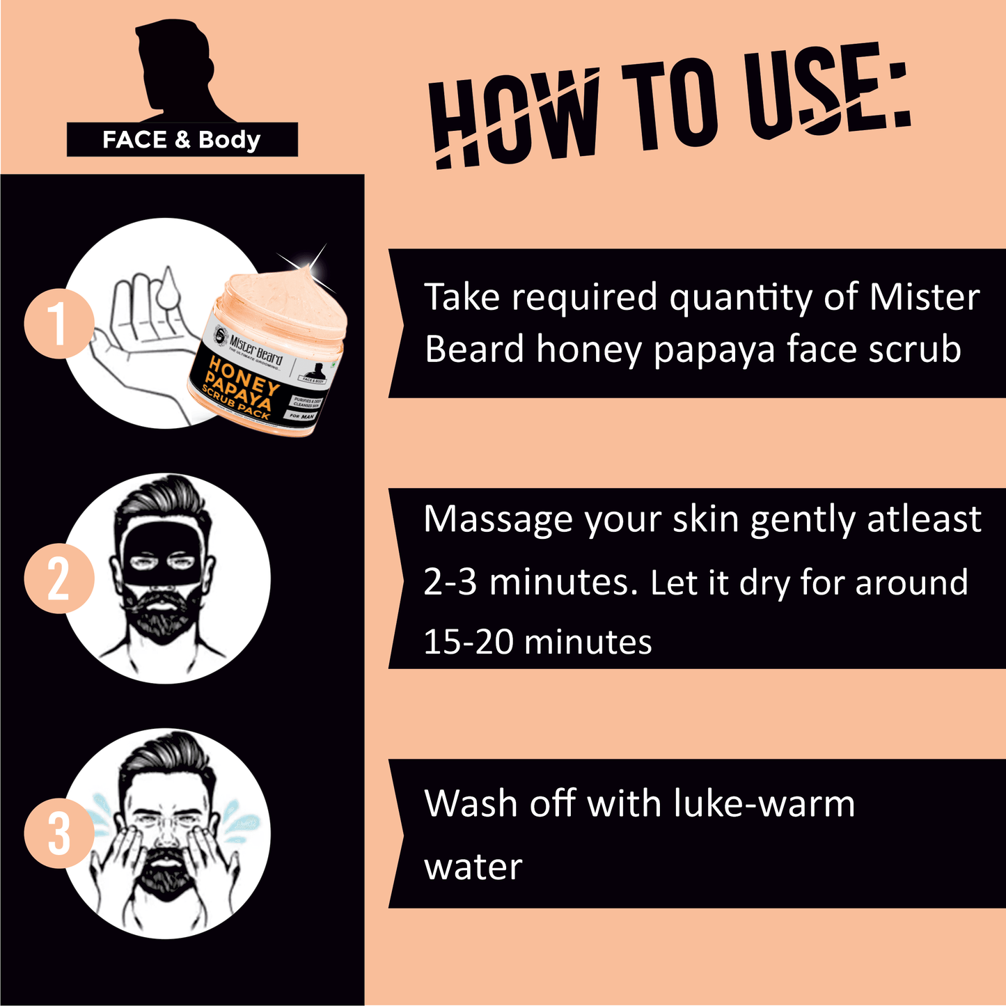 Mister Beard Honey Papaya Scrub Pack 100gm|For Clearing Impurities & Clogged Pores, Spot Removal, Brightening & Lightening With Papaya Extracts Revitalizing,Tan Removal Scrub - Pink Root