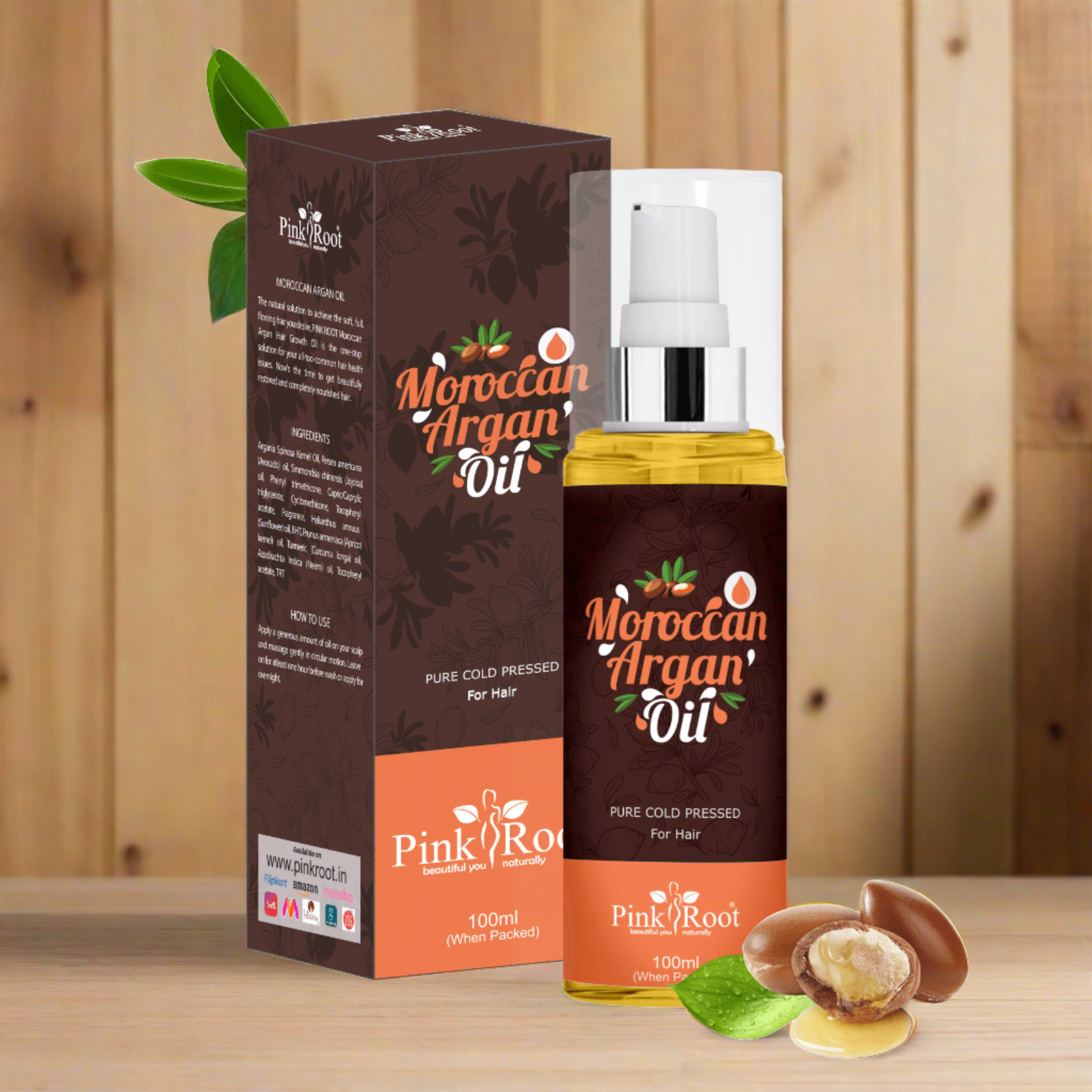 Moroccan Argan Oil |Non Sticky & Non Greasy Hair Oil|20 X Stronger Hair|Nourishes Scalp Hair Oil 100ml - Pink Root