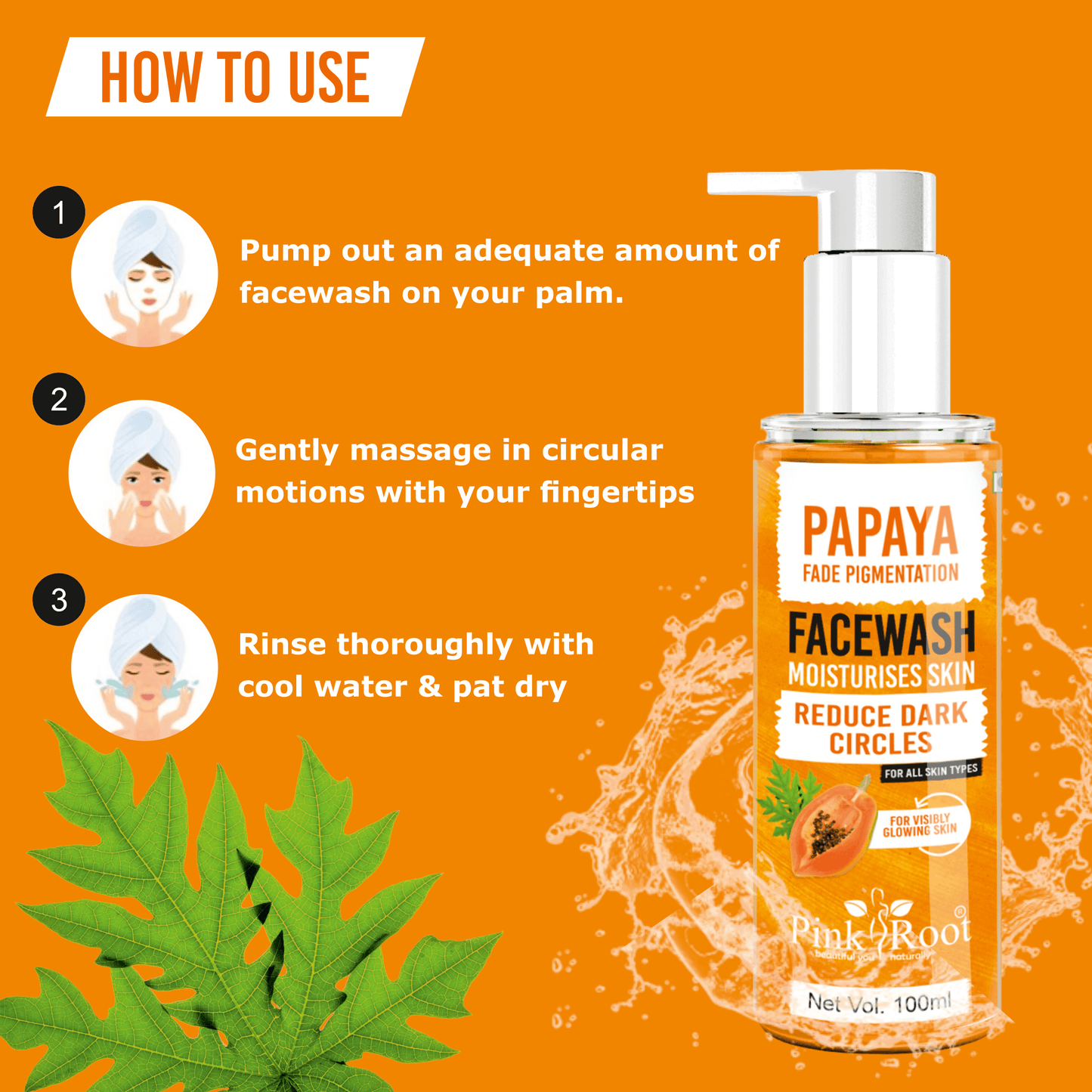 Papaya Face wash For Women/Men| Brightening and Glowing Skin|Removes Pigmentation & Dark Spots|100% Natural Papaya Fruit Enzymes|For All Skin Types - Pink Root