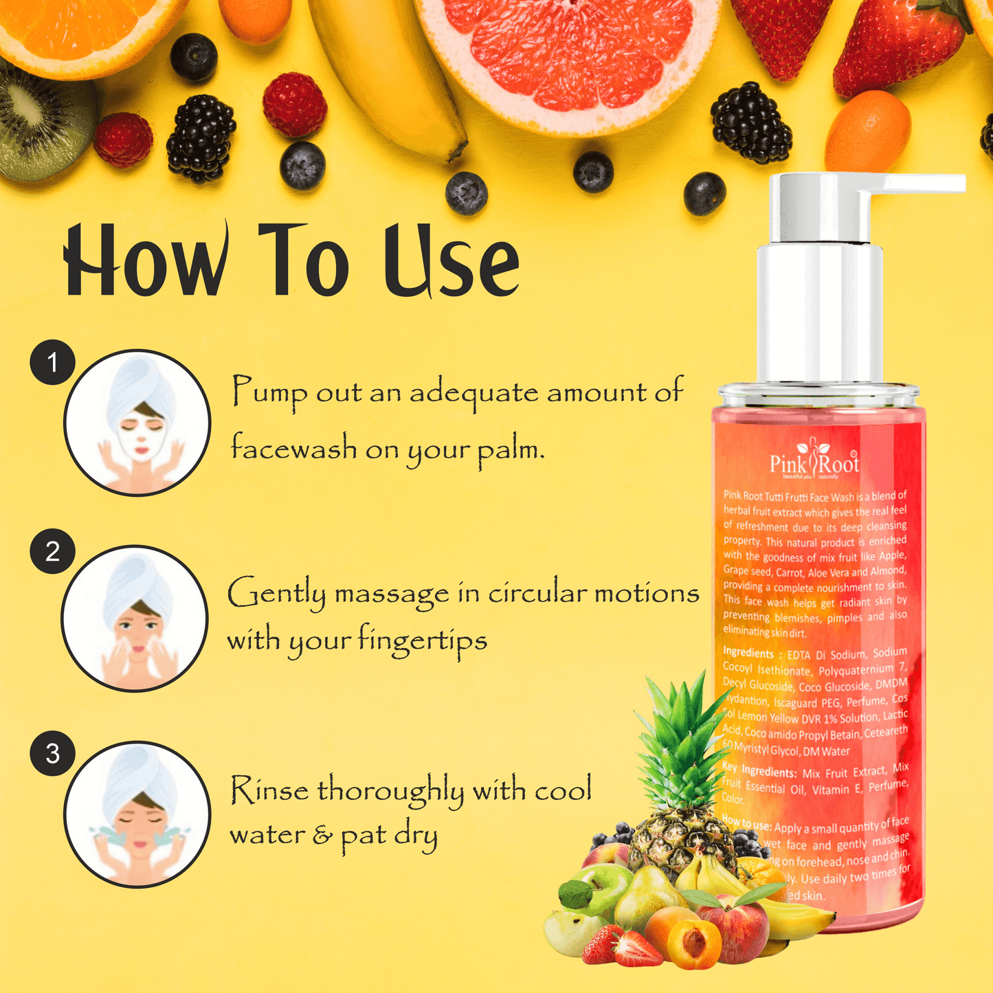 Pink Root Tutti Frutti Face Wash (100 ml) - Oil Balancing, Oil Control, Tan Removes, Dark Spot Removal - Pink Root