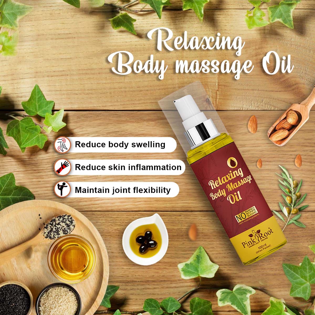 Pink Root Deep Moisturising Relaxing Body Oil with Natural Ingredients | Homemade Oil by Women | Pain Relief Oil