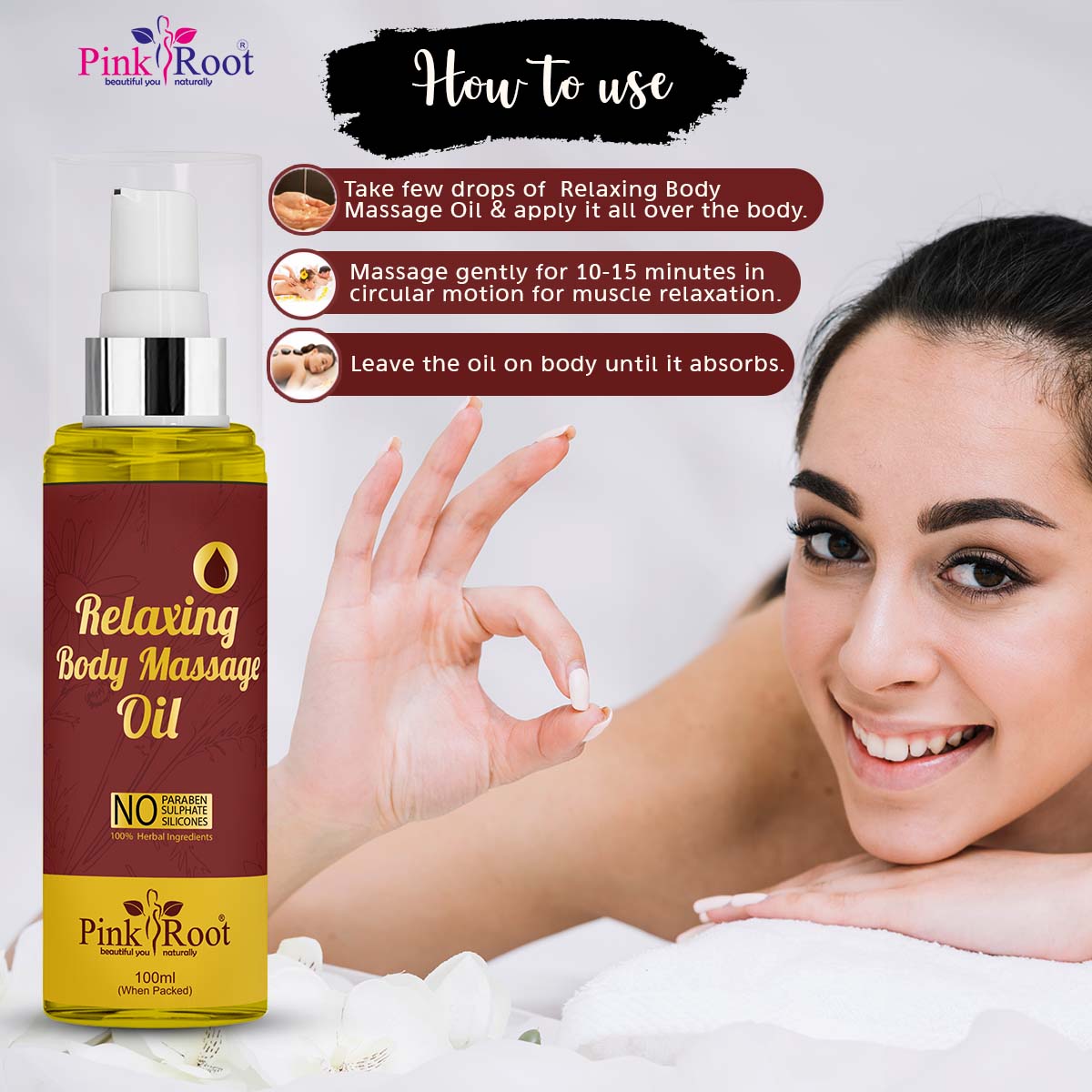 Pink Root Body Relaxing Pain Relief Oil with Almond Oil & Rose Petals | Body Oil for Soft, Smooth & Summer Glowing Skin| Deep Moisturising Relaxing Body Oil with Natural Ingredients | Homemade Oil by Women | Pain Relief Oil (Women & Men) 100ml