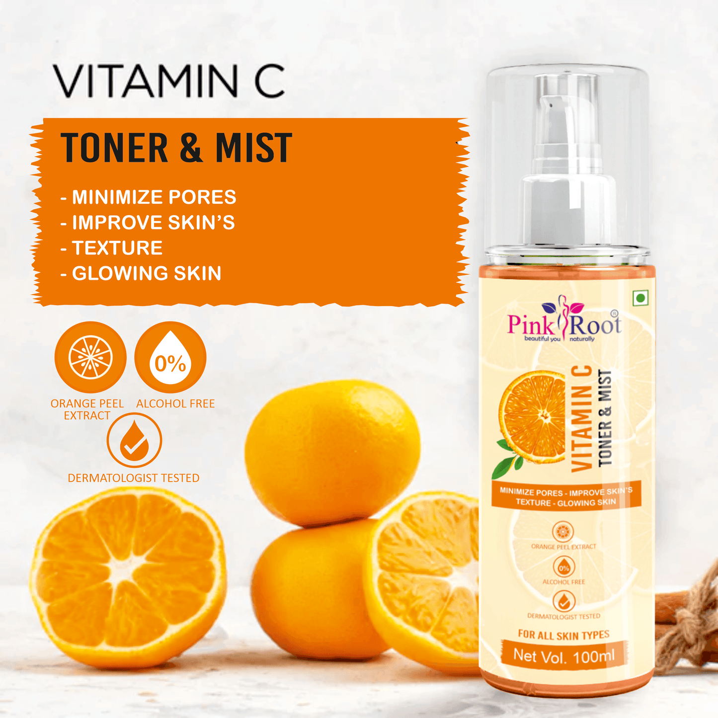 Vitamin C Toner & Mist for Glowing Skin 100ml - Pink Root