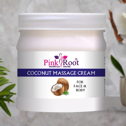 Coconut Massage Cream for Anti-ageing, Blemish Removal, Cleans Skin Pores, Skin Brightening 500ml - Pink Root