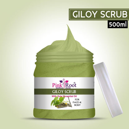 Giloy Scrub for combating pimples, dark spots, and fine lines,for Skin Brightening &Revitalizing Skin & Tan Removal Scrub 500ml - Pink Root