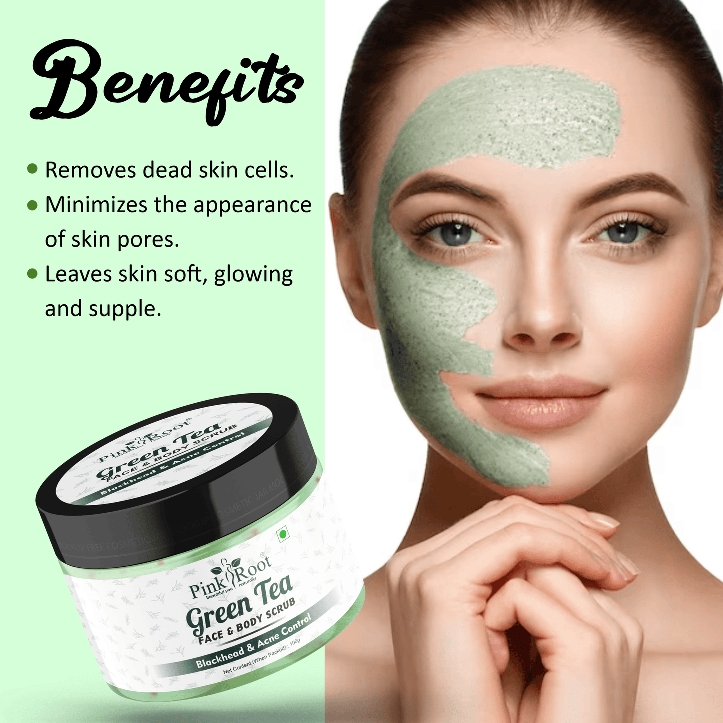 Green Tea Face & Body Scrub 100gm - Pink Root