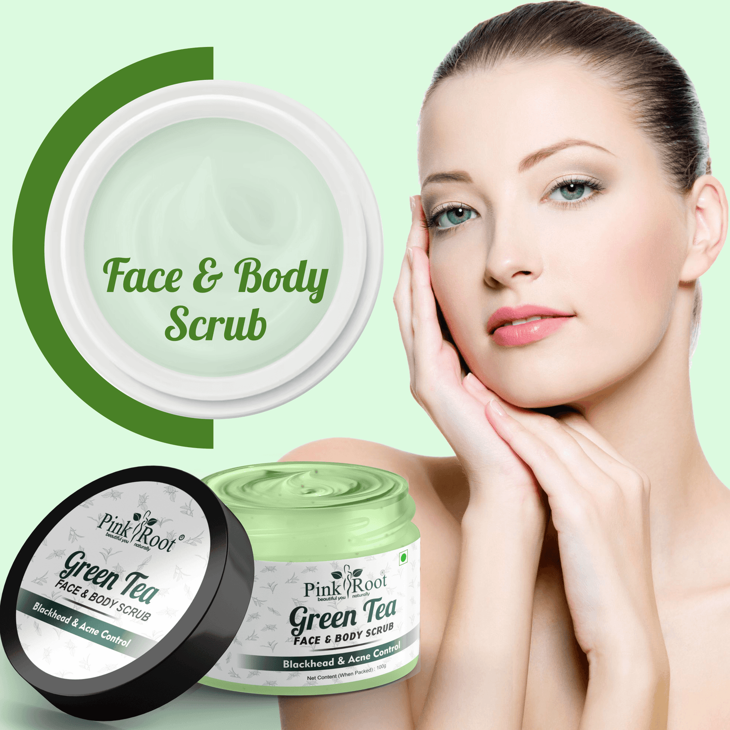 Green Tea Face & Body Scrub 100gm - Pink Root