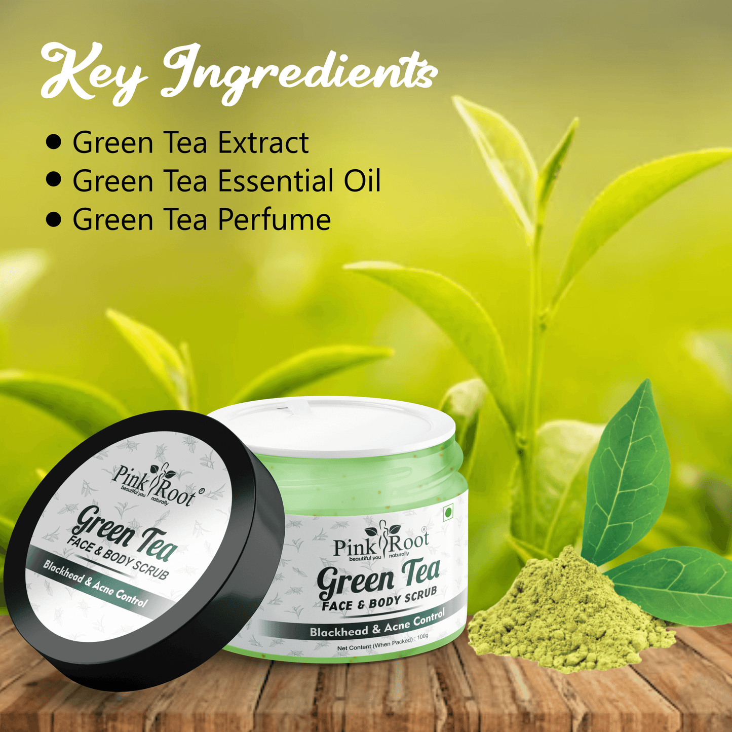 Green Tea Face & Body Scrub 100gm - Pink Root