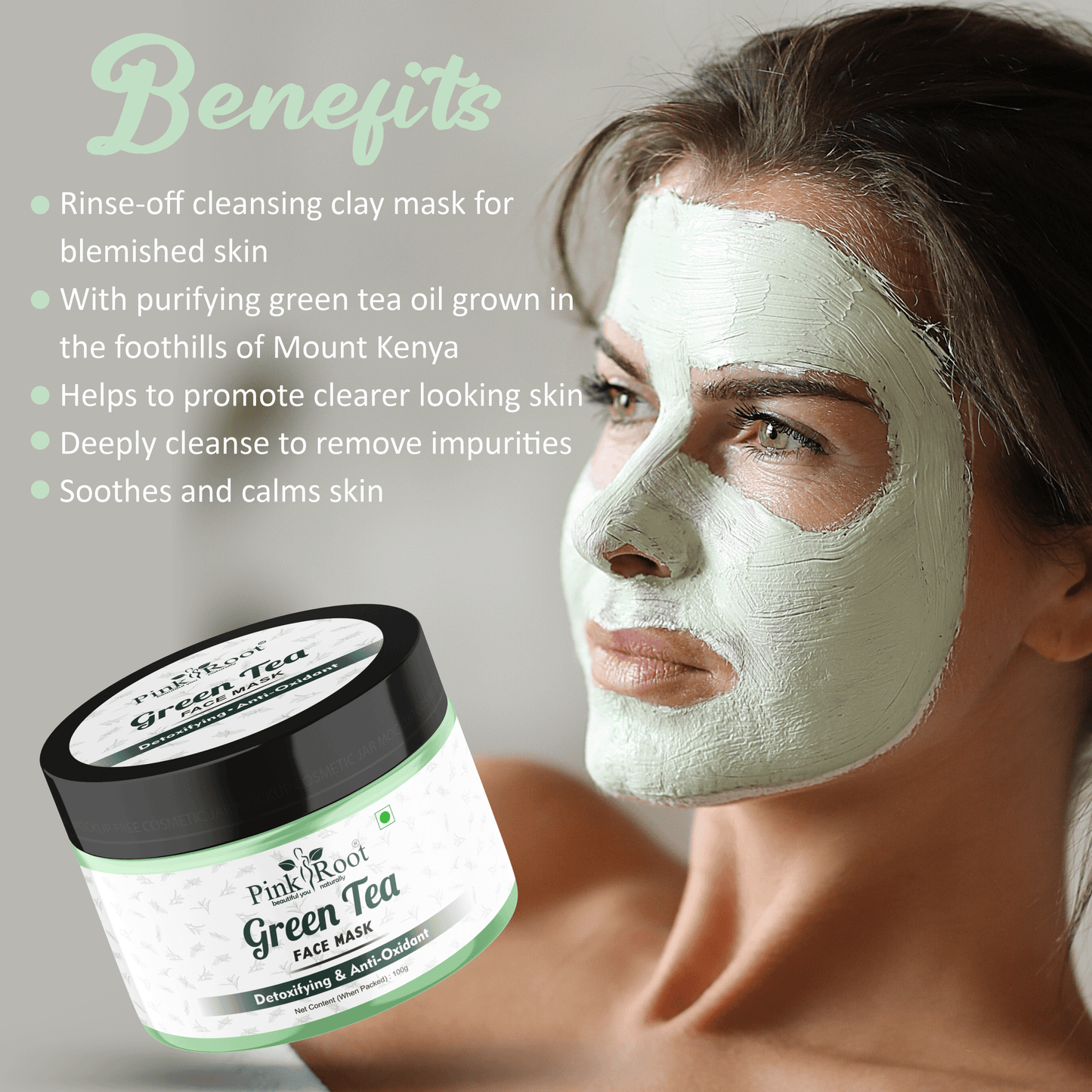 Green Tea Face Mask Detoxifying & Anti Oxident 100gm - Pink Root