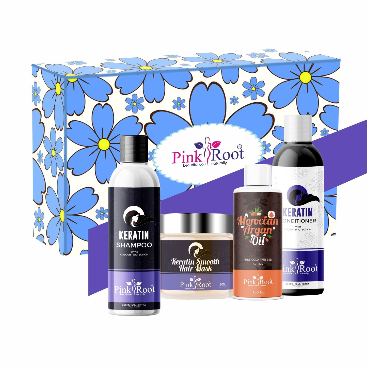 Keratin Hair Treatment Home Care Kit for Straightening Curls and Frizz, Reducing Dry Damage, Nourish and Hydrate Root to Tip, Support Color Treated Styles - Pink Root