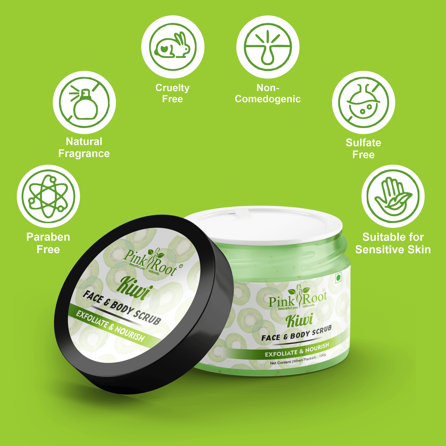 Kiwi Face & Body Scrub 100gm - Pink Root