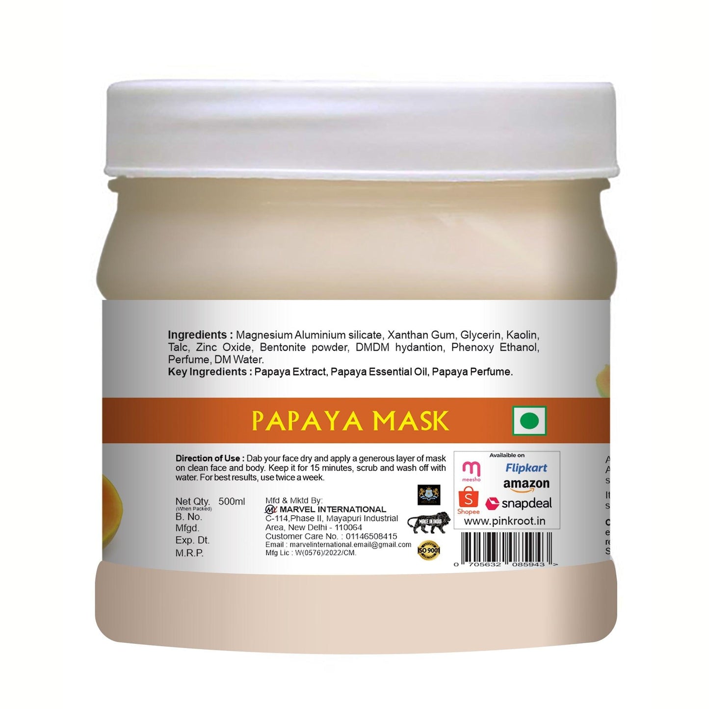 Papaya Mask Enriched with papaya extract 500gm - Pink Root