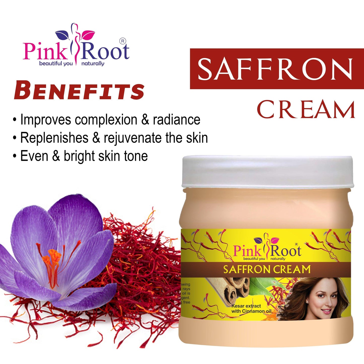 Saffron Cream Kesar Extract with Cinnamon Oil 500ml - Pink Root