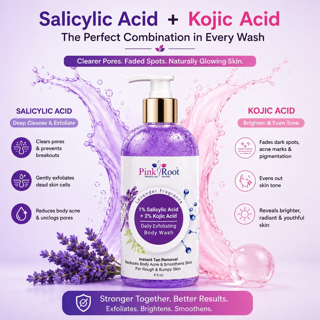 Salicylic Acid and Kojic Acid body wash for clear, even-toned skin - Pink Root