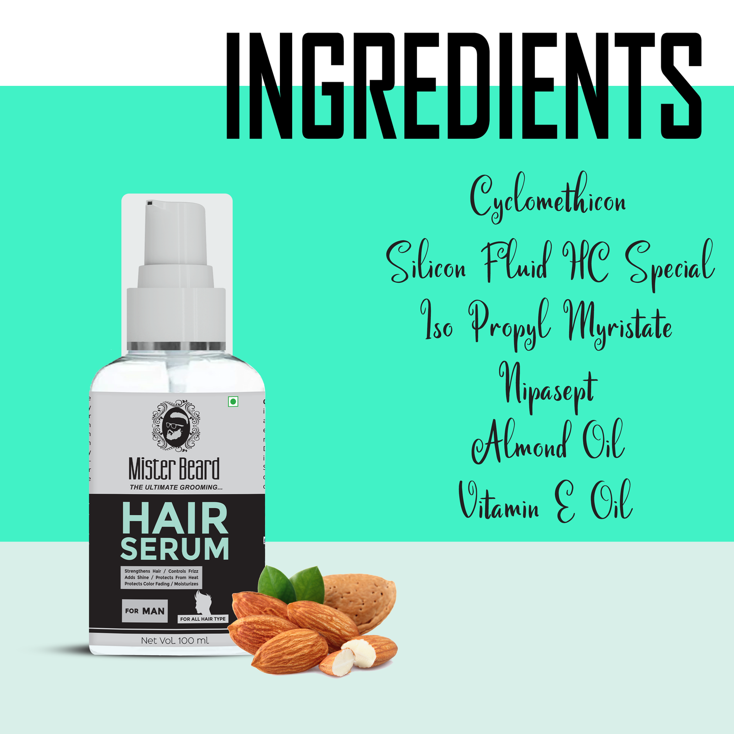 Mister Beard Hair Serum For Mens 100ml|For Smooth, Frizz Free & Glossy Hair