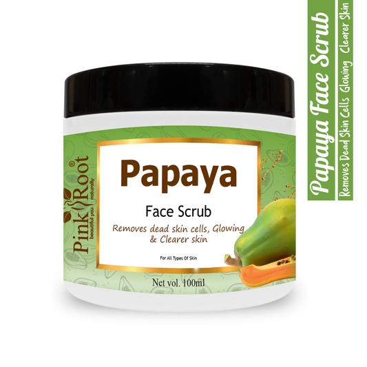 Pink Root Papaya Scrub Enriched with Papaya Extract, Vitamin E, Glycrine, & Aloe Vera for Tan Removal & Brighter Skin(100 ml)