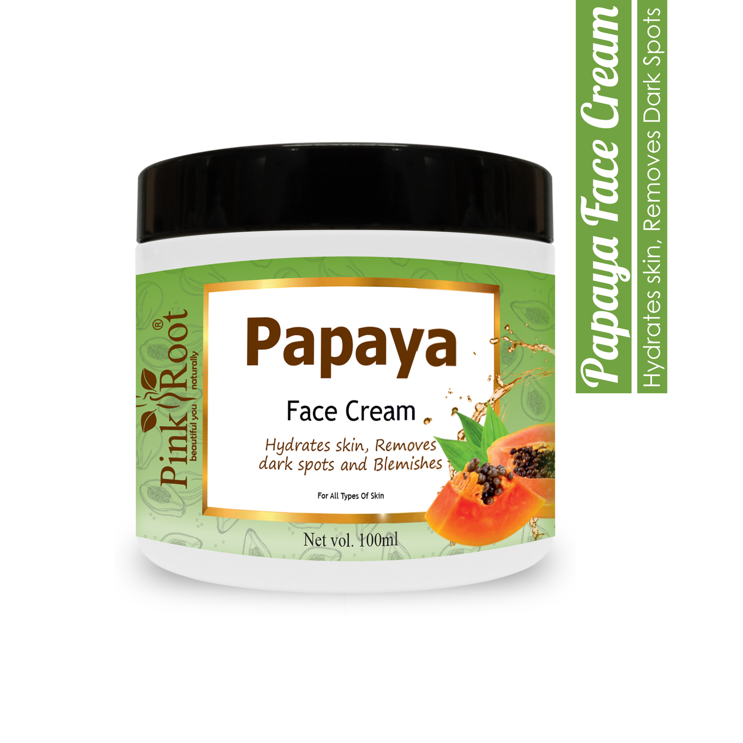 Pink Root Papaya Cream 100ml, with Papaya Extract & Vitamin E Oil for De-Pigmentation, Acne Removal & Skin Whitening