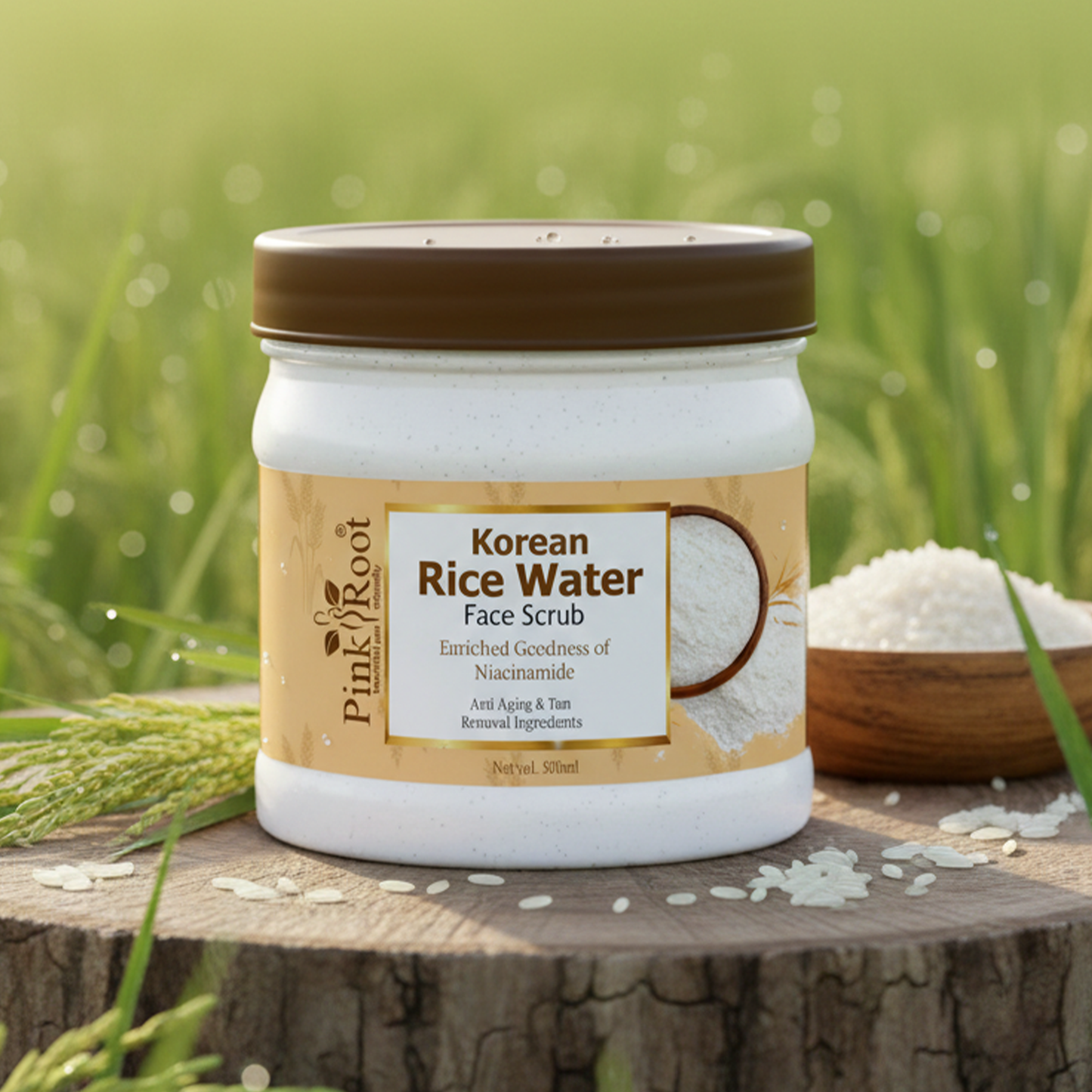 Pink Root Rice Water Face Scrub (500ml) Gentle Exfoliating Formula That Removes Dead Skin, Unclogs Pores, Brightens Complexion, and Reveals Smooth, Radiant Skin