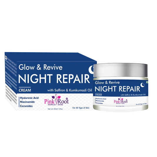 Pink Root Glow & Revive Night Repair cream (50ml) - Powerful overnight moisturiser that deeply nourishes, supports skin renewal, restores moisture, reduces fine lines, and helps you wake up with healthy glowing skin.
