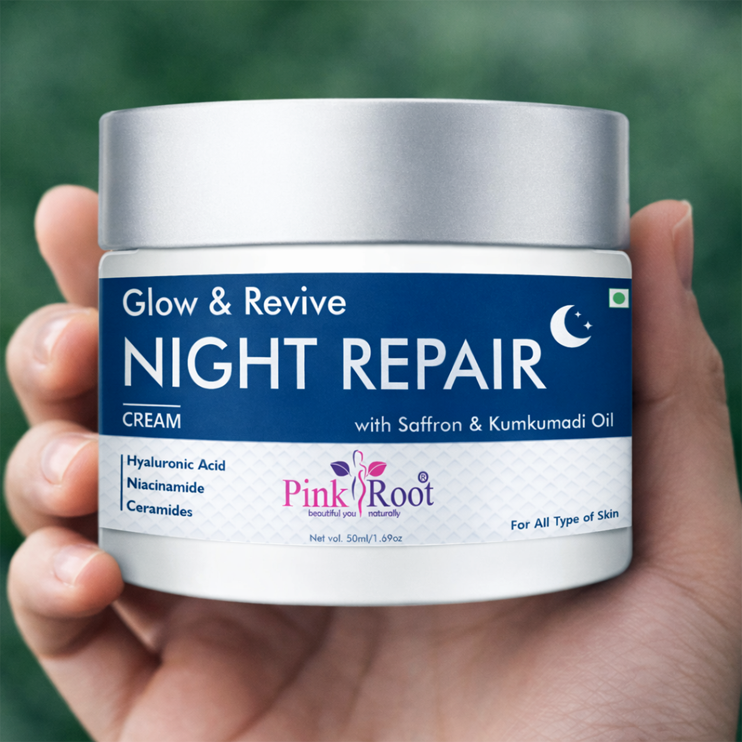 Pink Root Glow & Revive Night Repair cream (50ml) - Powerful overnight moisturiser that deeply nourishes, supports skin renewal, restores moisture, reduces fine lines, and helps you wake up with healthy glowing skin.
