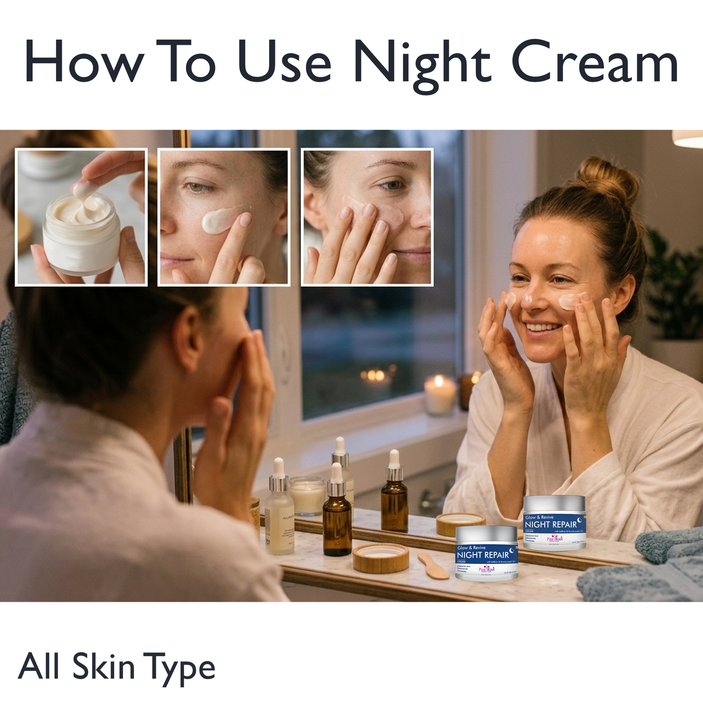 Pink Root Glow & Revive Night Repair cream (50ml) - Powerful overnight moisturiser that deeply nourishes, supports skin renewal, restores moisture, reduces fine lines, and helps you wake up with healthy glowing skin.