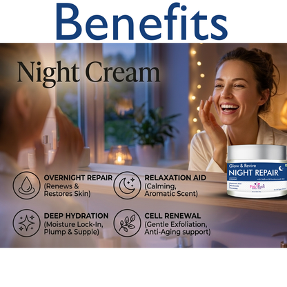 Pink Root Glow & Revive Night Repair cream (50ml) - Powerful overnight moisturiser that deeply nourishes, supports skin renewal, restores moisture, reduces fine lines, and helps you wake up with healthy glowing skin.