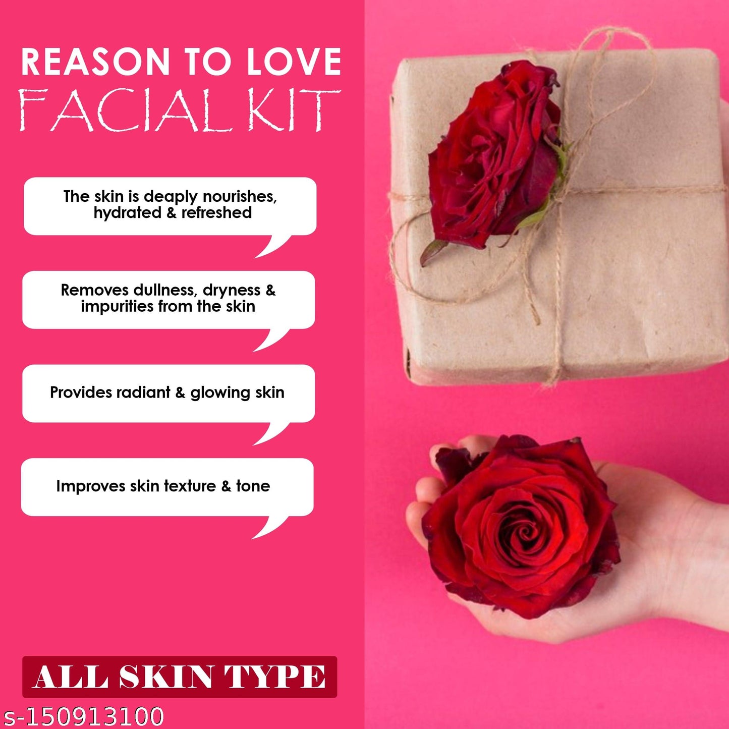 Pink Root Rose Eco Facial Kit , 500gm Pack of 4, Glowing Skin,Tan Removal, Whitening, Depigmentation, Oil Control, Acne & Fairness