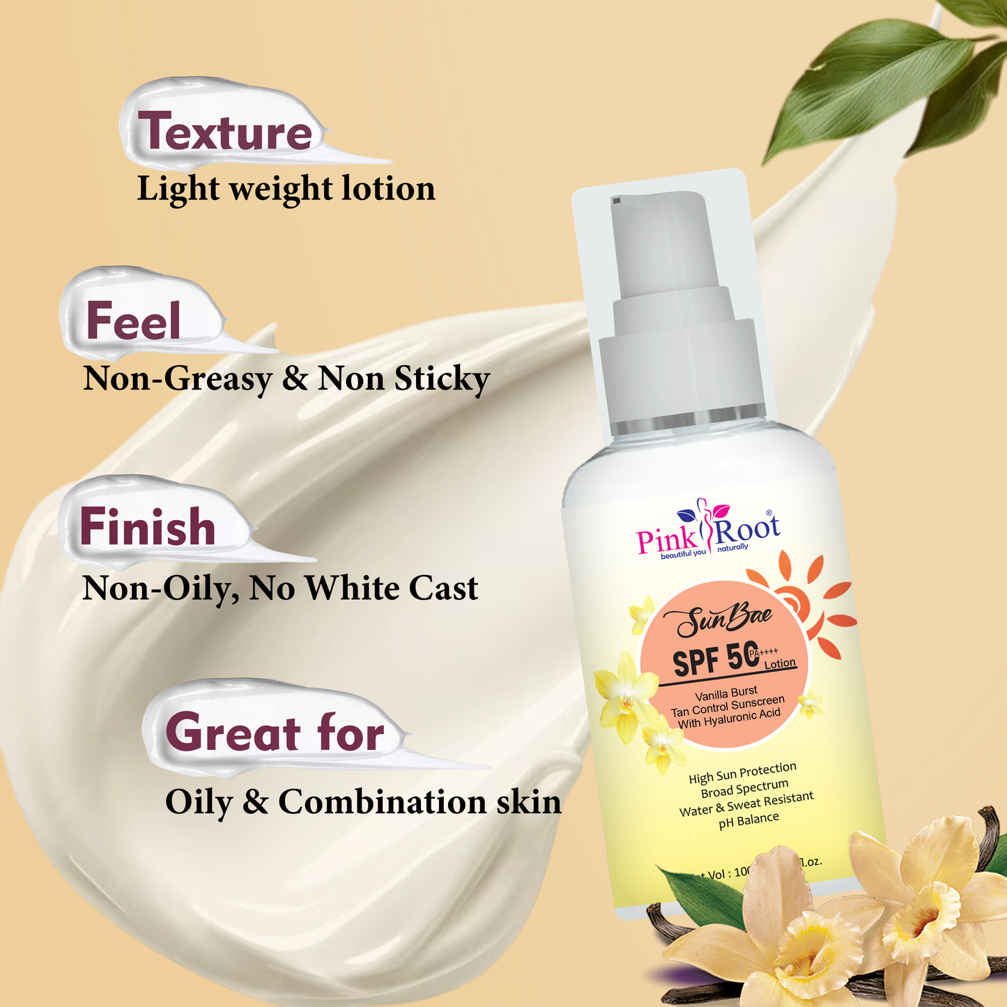 Pink Root Vanilla Glow Sunscreen SPF 50 PA+++ Broad Spectrum