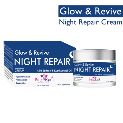 Pink Root Glow & Revive Night Repair cream (50ml) - Powerful overnight moisturiser that deeply nourishes, supports skin renewal, restores moisture, reduces fine lines, and helps you wake up with healthy glowing skin.