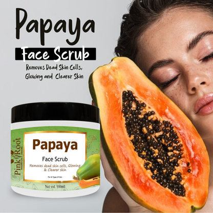 Pink Root Papaya Scrub Enriched with Papaya Extract, Vitamin E, Glycrine, & Aloe Vera for Tan Removal & Brighter Skin(100 ml)